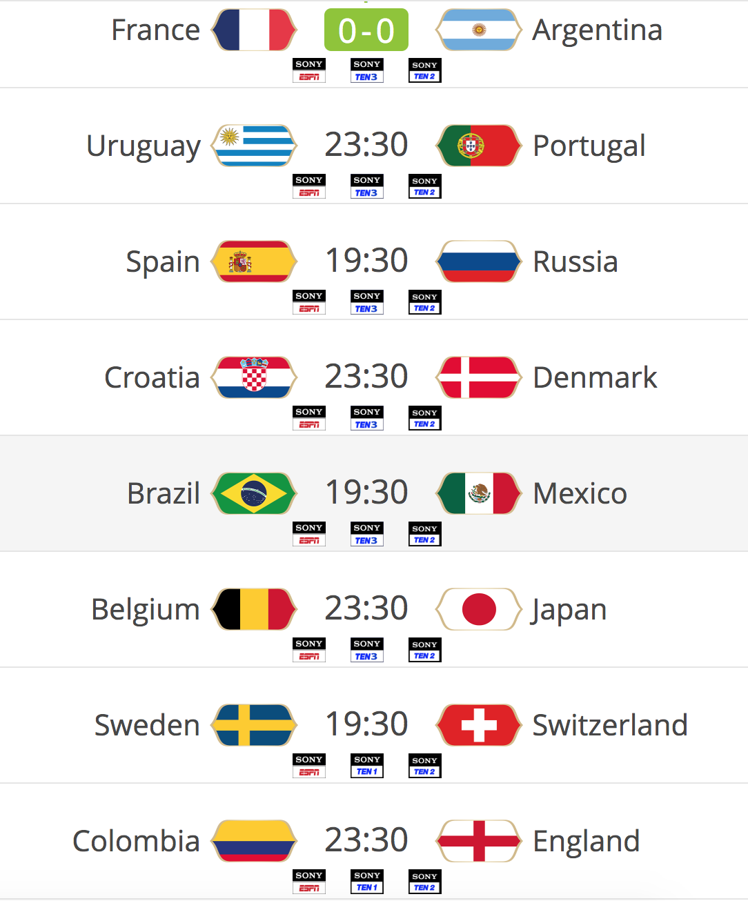 Knockout fixtures for World Cup 2018 - from the Fifa.com site